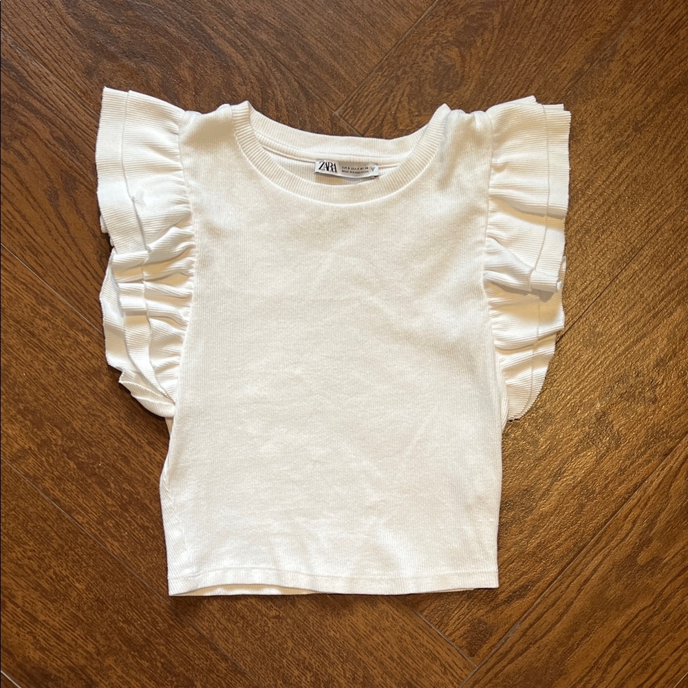 Zara White Ruffle Sleeve Top